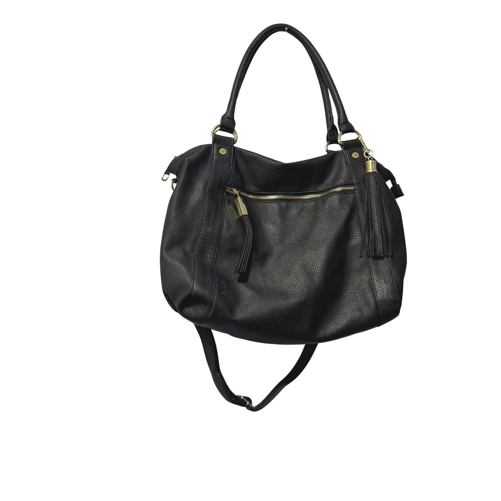 Steve Madden Black Pebbled Faux Leather Hobo Bag Tassel Crossbody Shoulder Purse